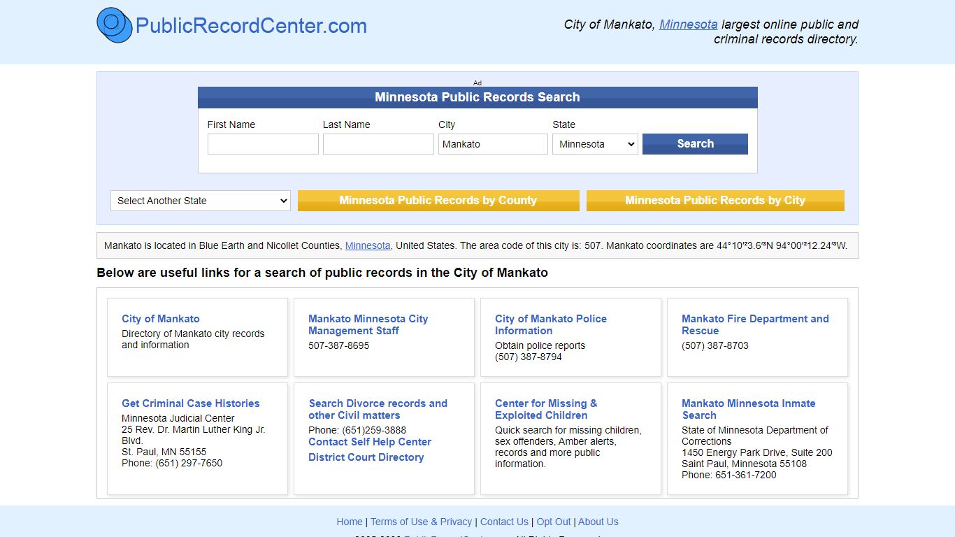 Mankato Minnesota Public Records and Criminal Background Check